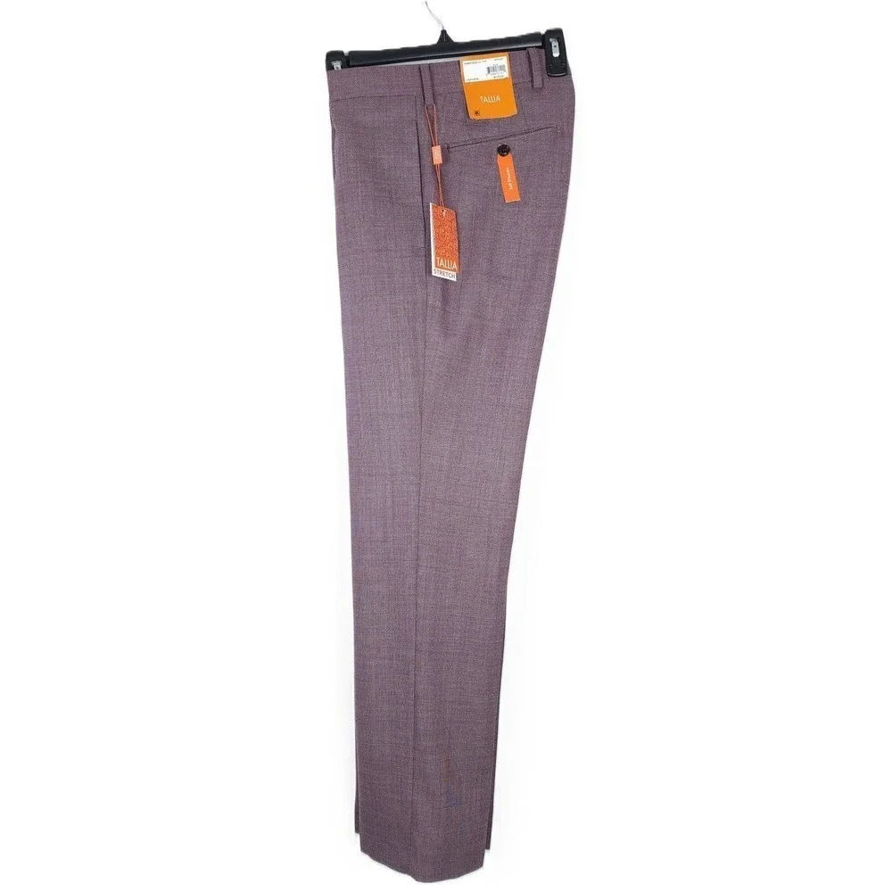 Tallia Mens Slim Fit Dress Pants 30x30 Purple Plum Solid Stretch Wool Blend NWT